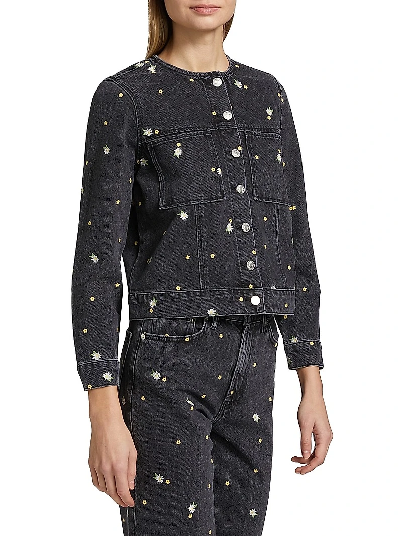 Lady Floral-Embroidery Cotton Denim Jacket