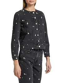 Lady Floral-Embroidery Cotton Denim Jacket