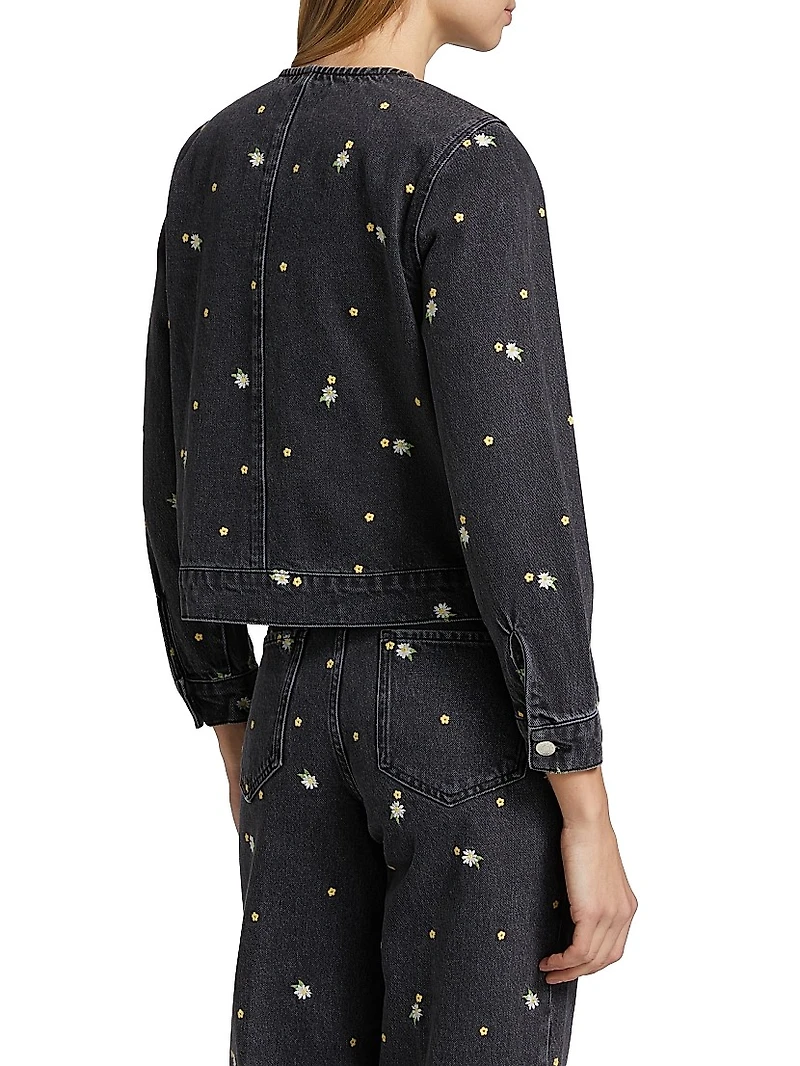Lady Floral-Embroidery Cotton Denim Jacket