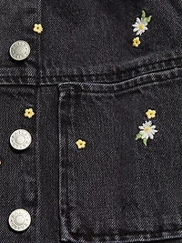 Lady Floral-Embroidery Cotton Denim Jacket