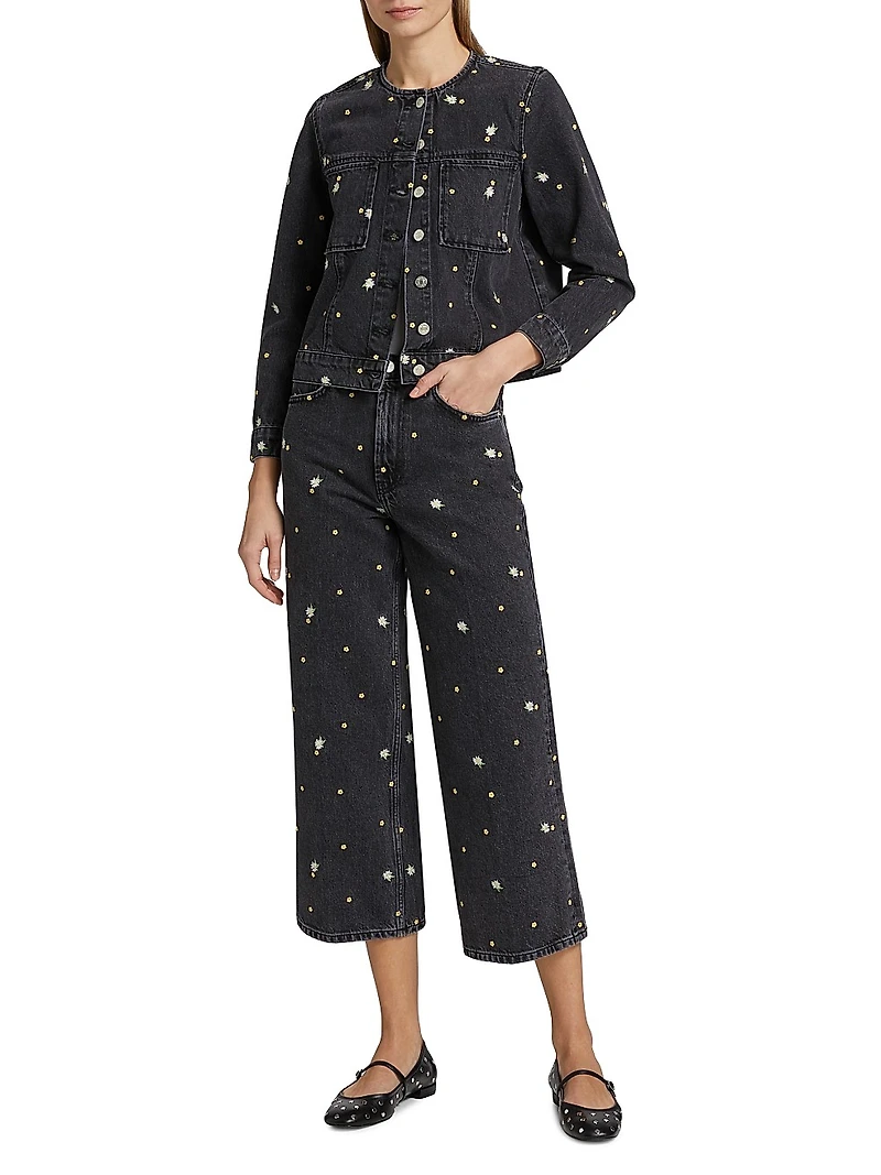 Lady Floral-Embroidery Cotton Denim Jacket