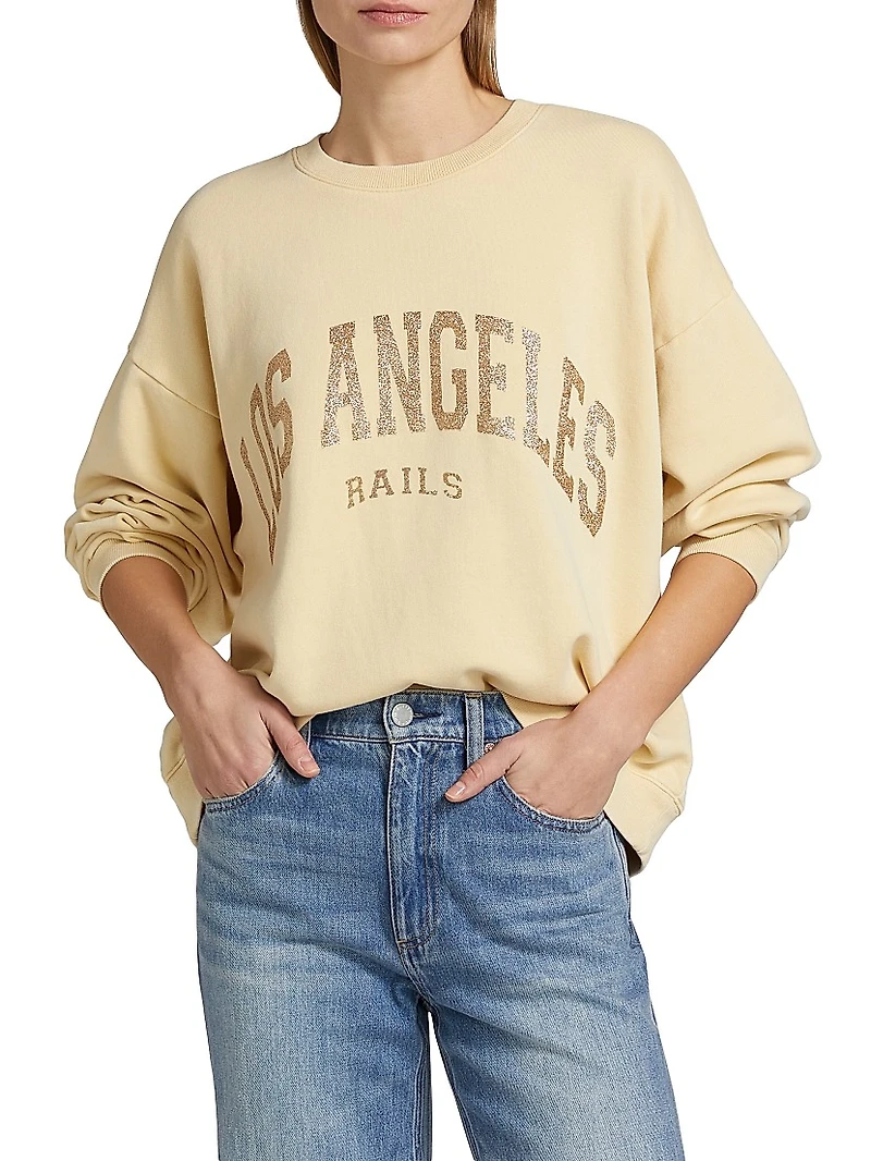 Varsity Glitter Graphic Cotton Fleece Sweatshirt