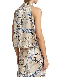 Leah Chain-Print Satin Halterneck Top