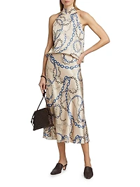 Leah Chain-Print Satin Halterneck Top