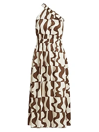 India Abstract Crepe Elasticized One-Shoulder Midi-Dress