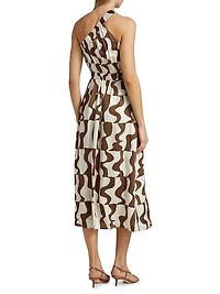 India Abstract Crepe Elasticized One-Shoulder Midi-Dress