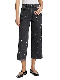 Getty Floral-Embroidered Wide-Leg Crop Jeans
