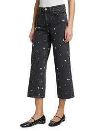 Getty Floral-Embroidered Wide-Leg Crop Jeans
