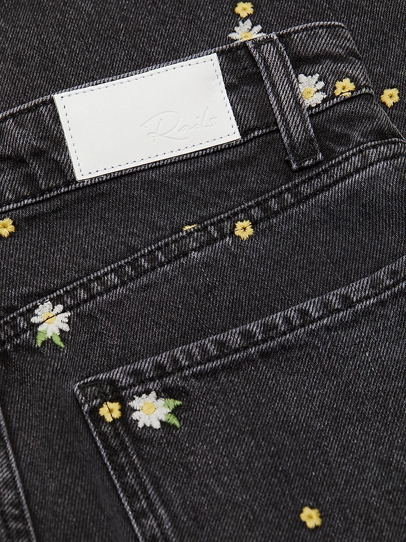 Getty Floral-Embroidered Wide-Leg Crop Jeans