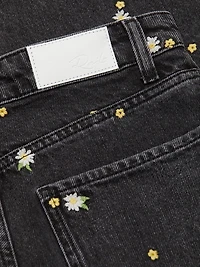 Getty Floral-Embroidered Wide-Leg Crop Jeans