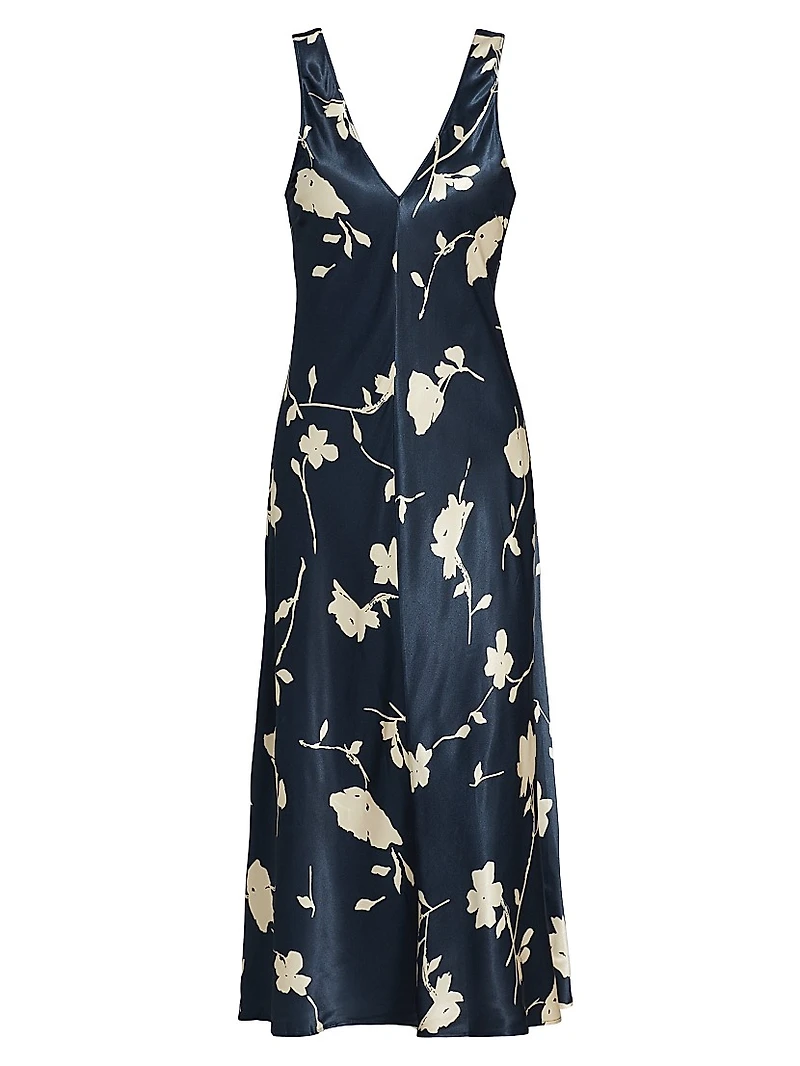 Camellia Floral Satin Midi-Dress