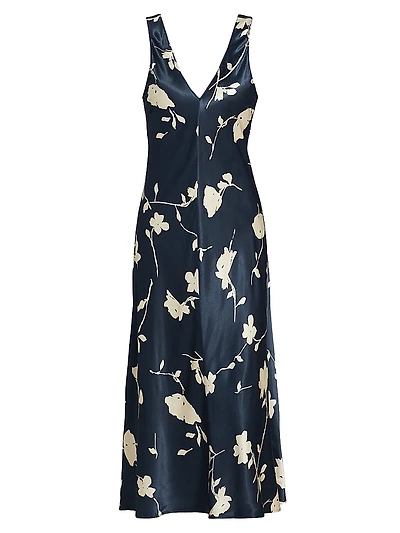 Camellia Floral Satin Midi-Dress
