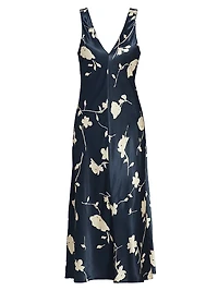 Camellia Floral Satin Midi-Dress