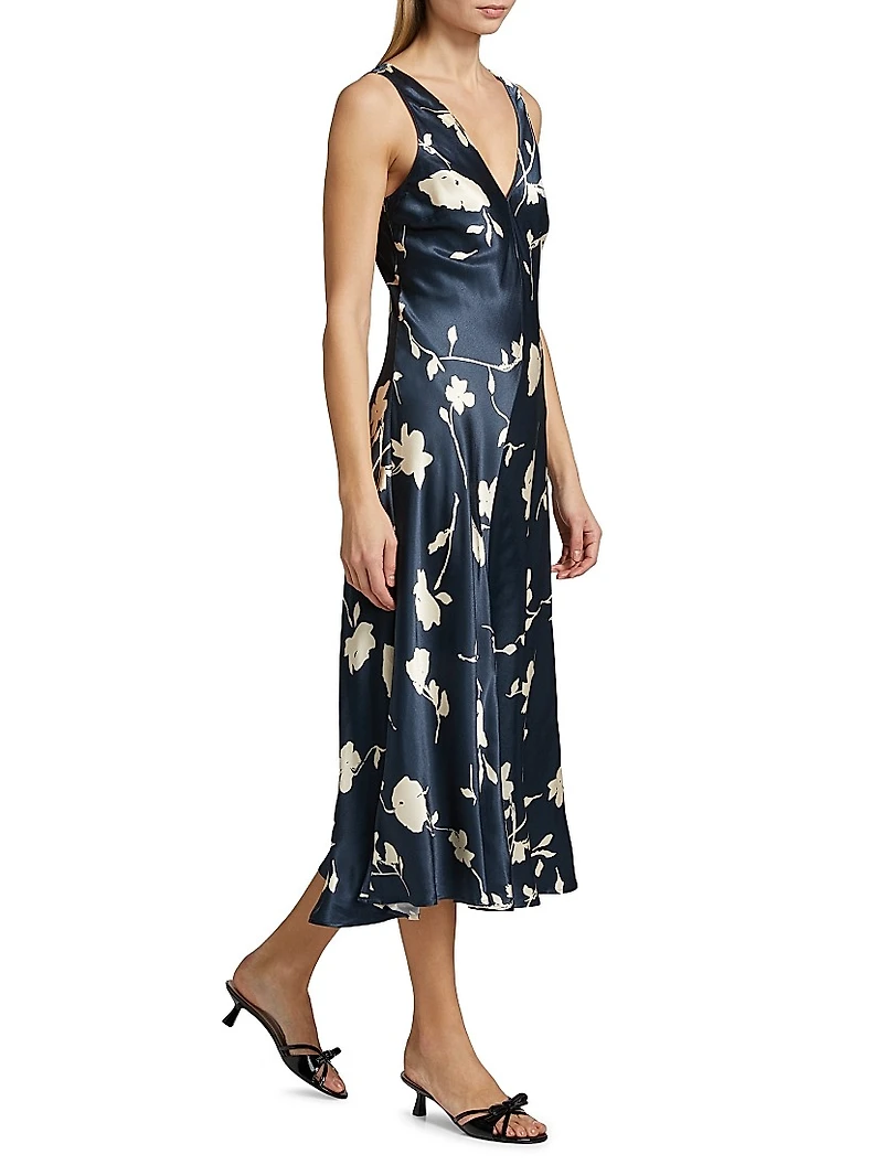Camellia Floral Satin Midi-Dress
