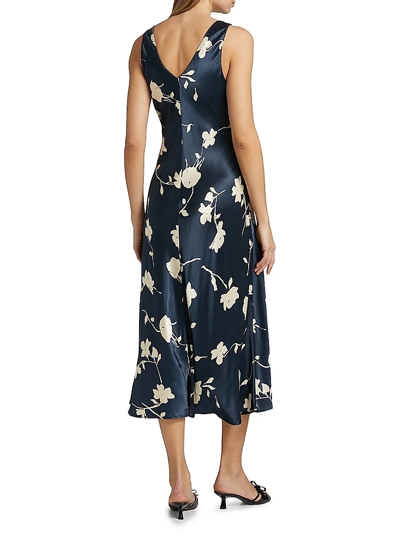 Camellia Floral Satin Midi-Dress
