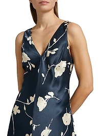 Camellia Floral Satin Midi-Dress
