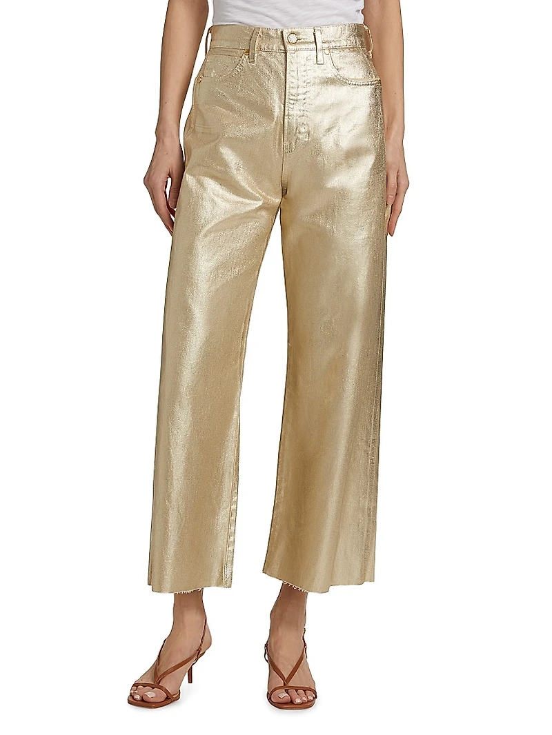 Taylor Metallic Cropped High-Rise Wide-Leg Jeans