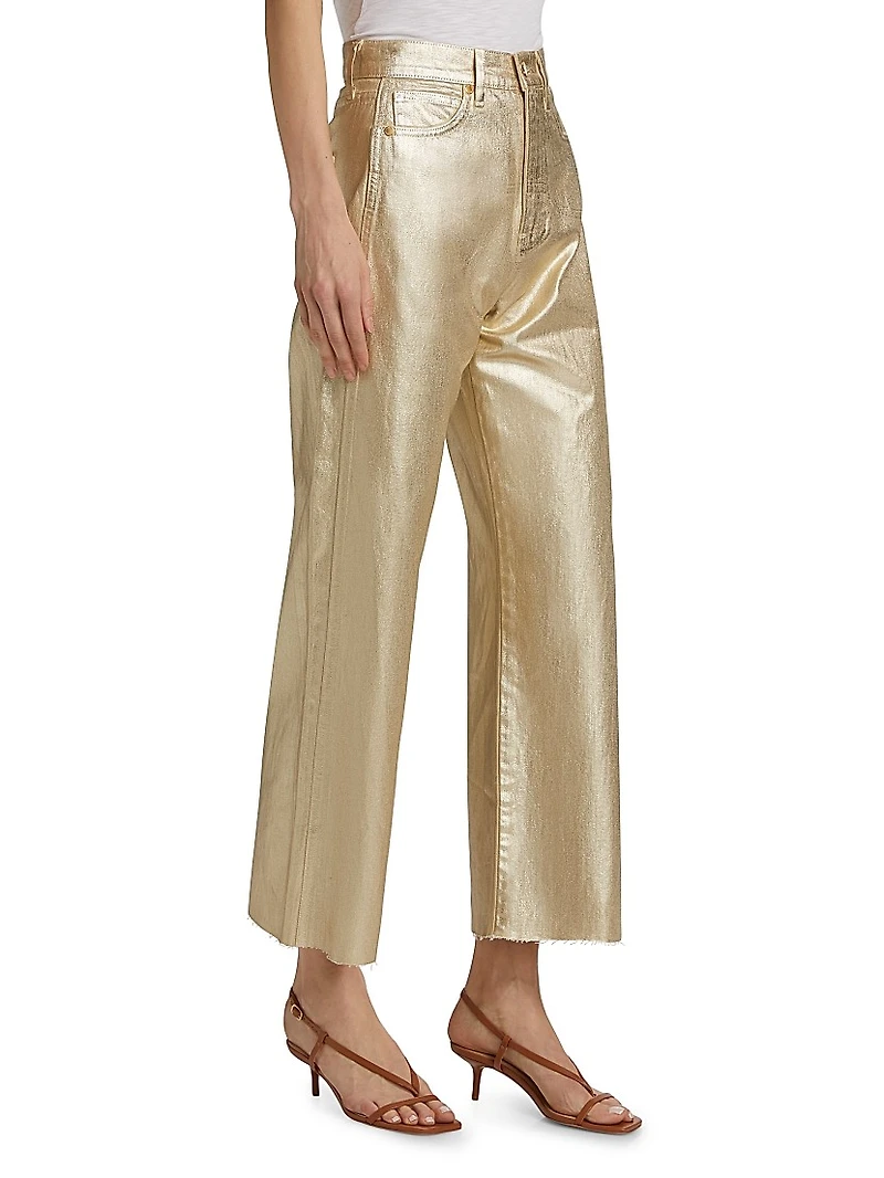 Taylor Metallic Cropped High-Rise Wide-Leg Jeans