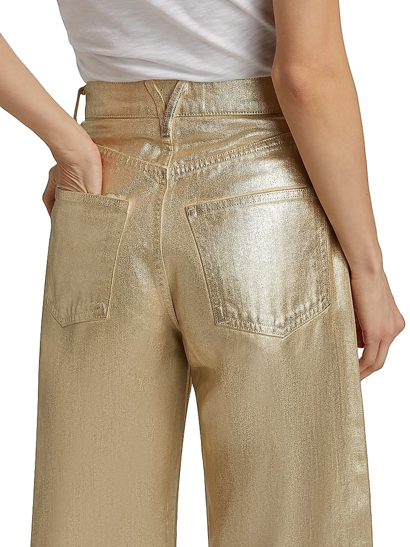 Taylor Metallic Cropped High-Rise Wide-Leg Jeans