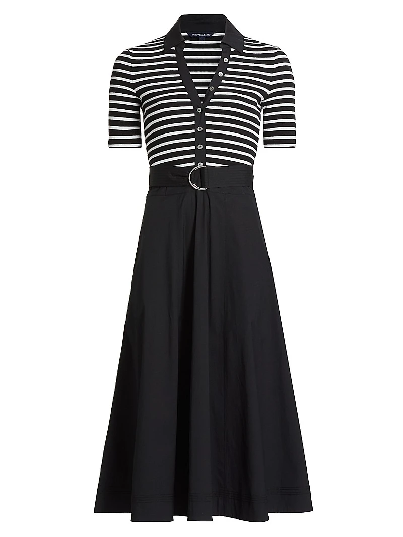Delise Striped Stretch Cotton Midi-Dress