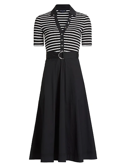 Delise Striped Stretch Cotton Midi-Dress
