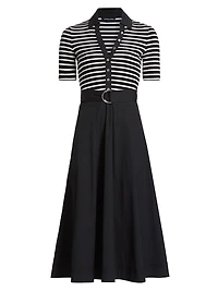 Delise Striped Stretch Cotton Midi-Dress