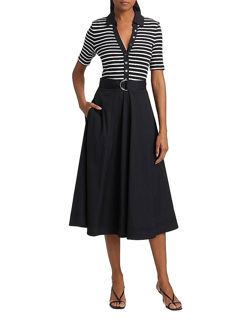 Delise Striped Stretch Cotton Midi-Dress