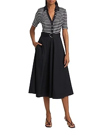 Delise Striped Stretch Cotton Midi-Dress