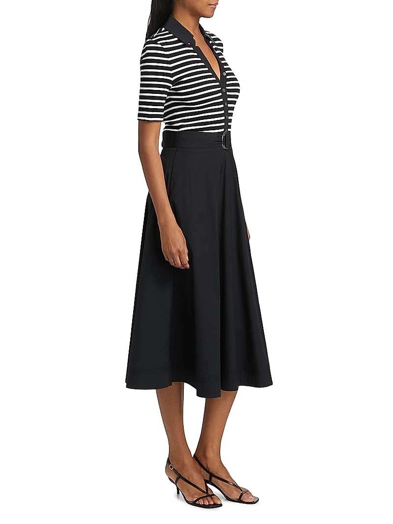 Delise Striped Stretch Cotton Midi-Dress