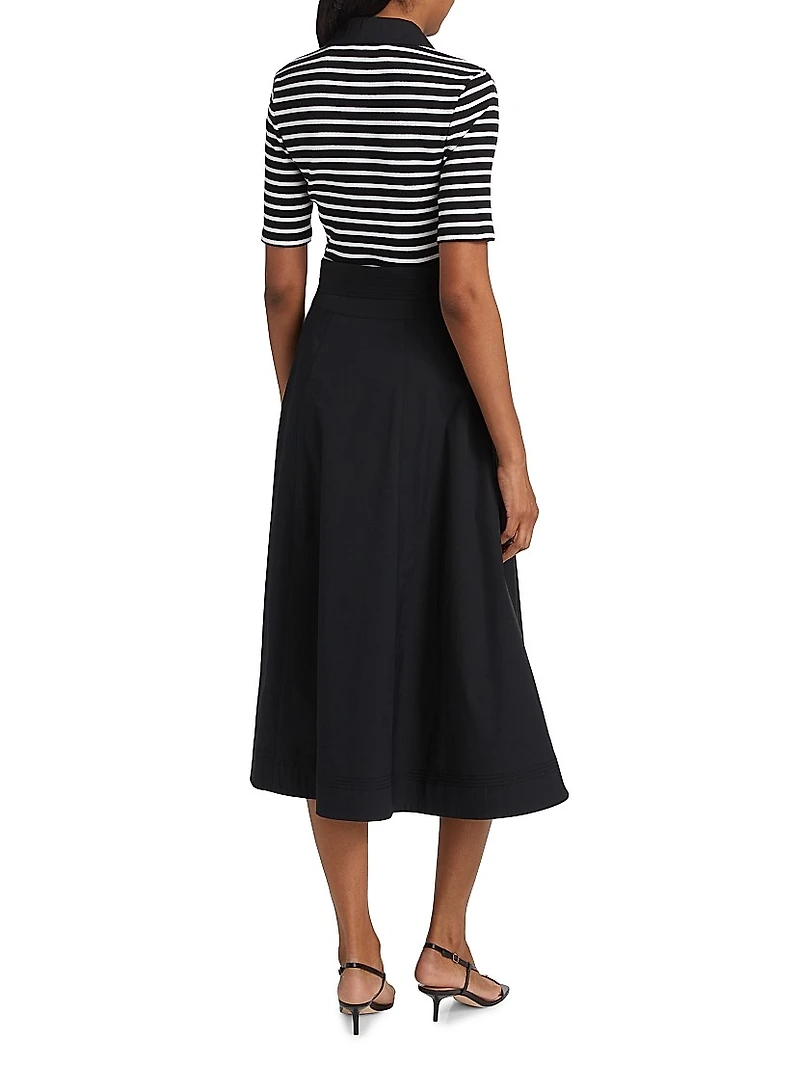 Delise Striped Stretch Cotton Midi-Dress
