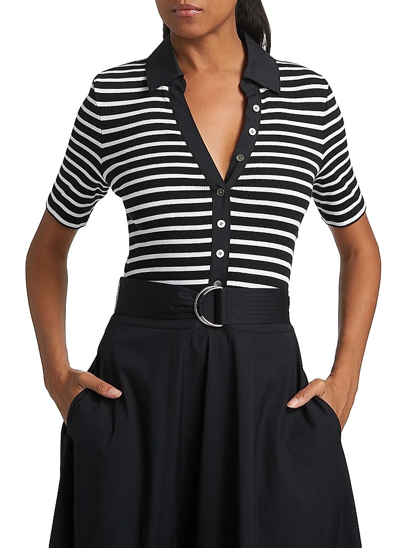 Delise Striped Stretch Cotton Midi-Dress