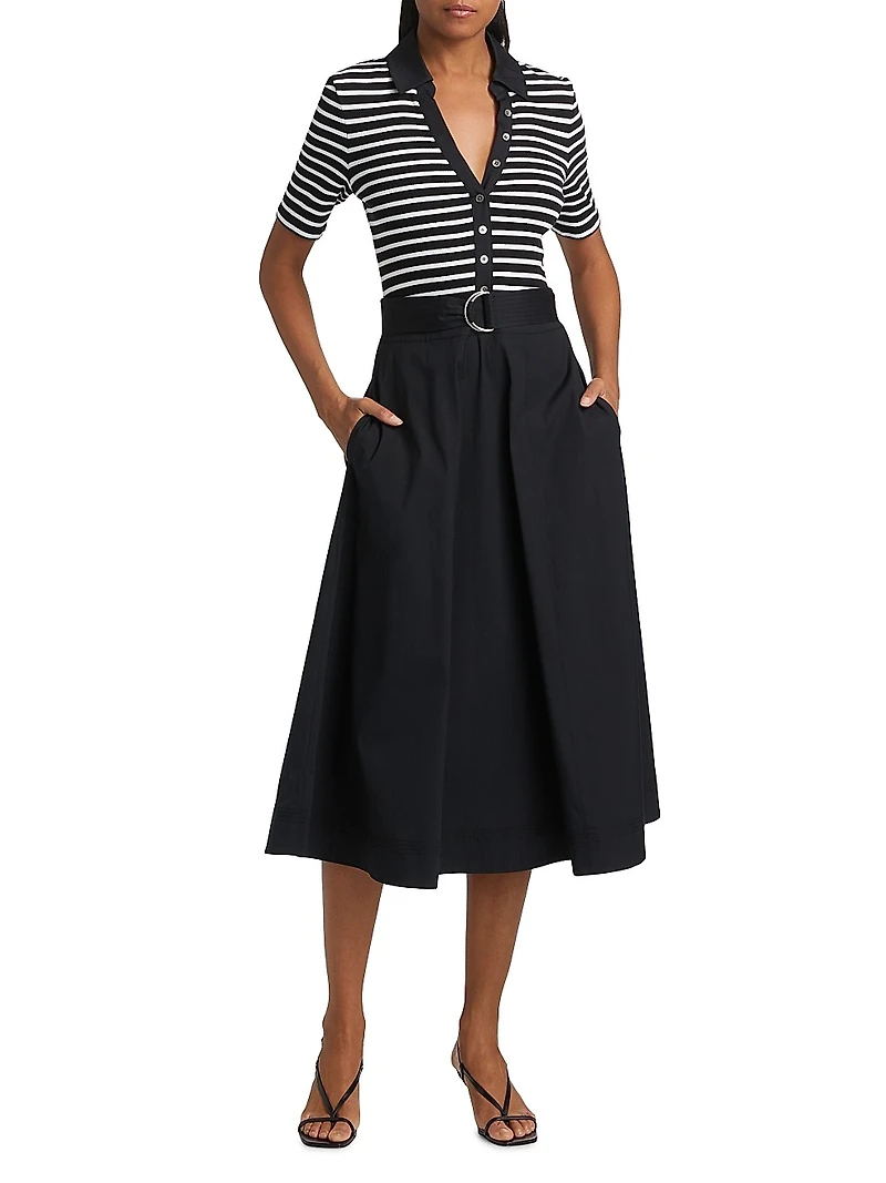 Delise Striped Stretch Cotton Midi-Dress