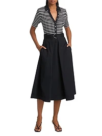 Delise Striped Stretch Cotton Midi-Dress