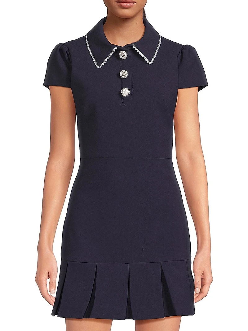 Bettina Embellished Pleated-Hem Minidress