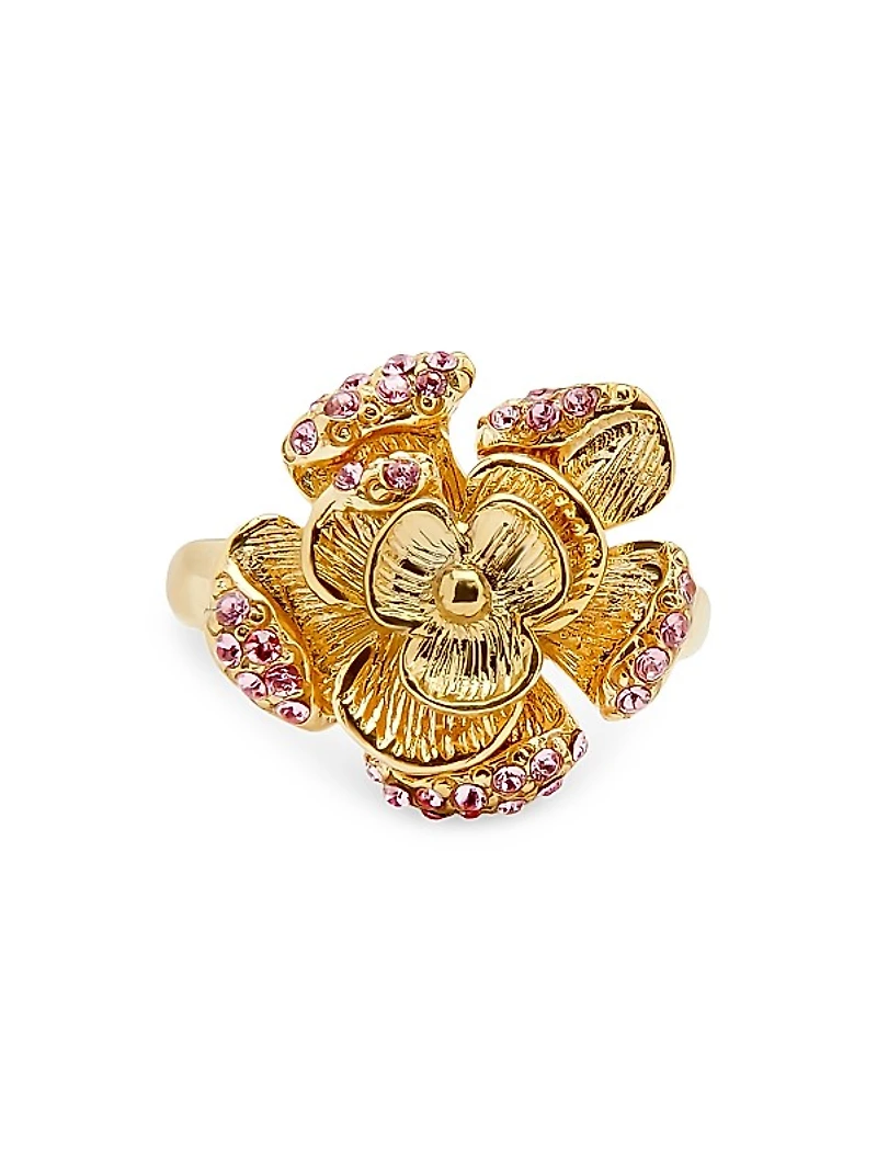 Goldtone & Strass Crystal Flower Ring