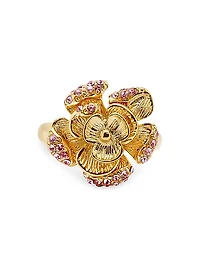 Goldtone & Strass Crystal Flower Ring