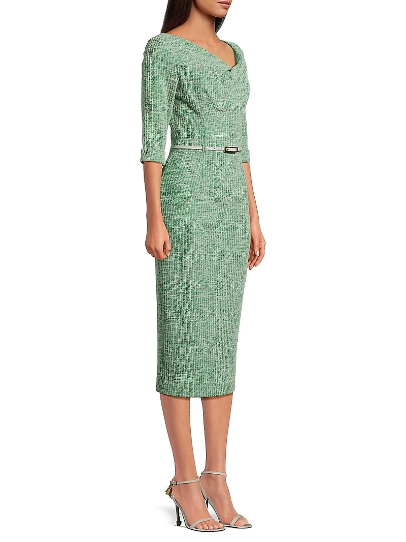Jackie Knit Three-Quarter-Length Sleeve Belted Midi-Dress