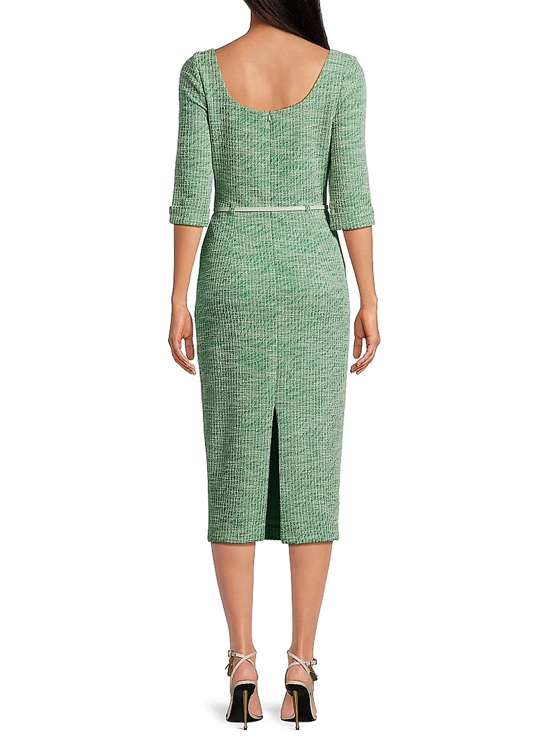 Jackie Knit Three-Quarter-Length Sleeve Belted Midi-Dress