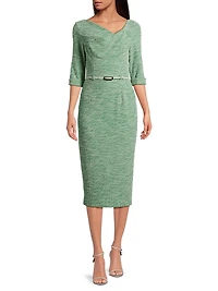 Jackie Knit Three-Quarter-Length Sleeve Belted Midi-Dress