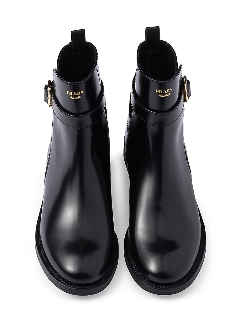 Brushed Leather Ankle Boots with Strap