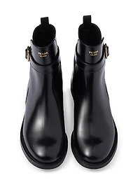 Brushed Leather Ankle Boots with Strap