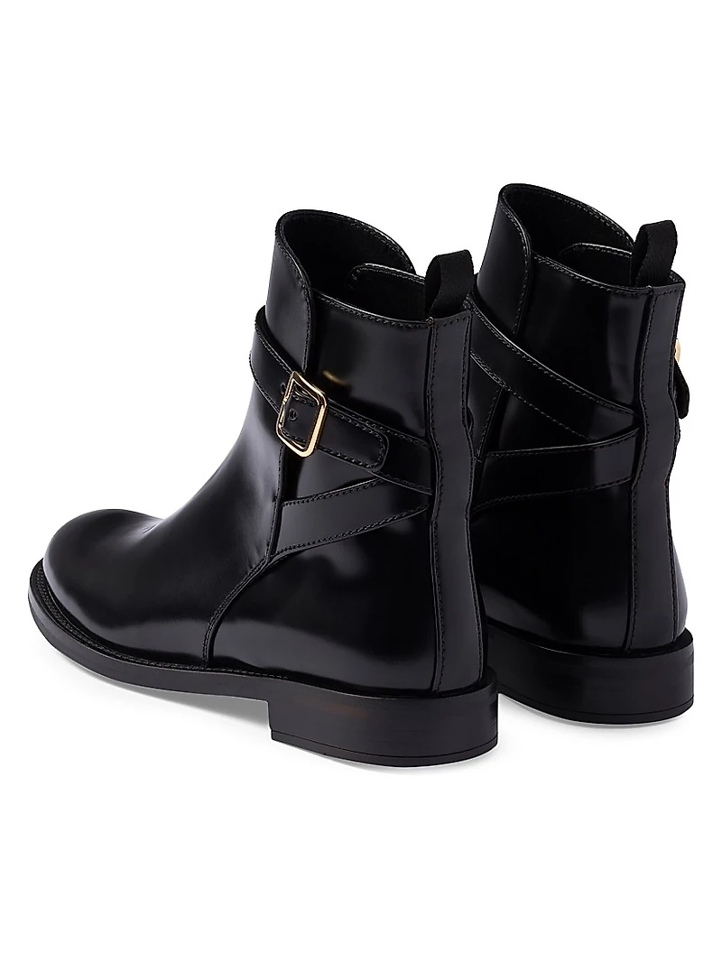 Brushed Leather Ankle Boots with Strap