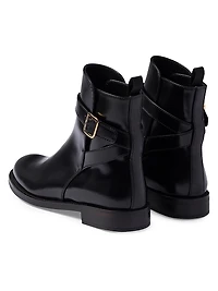 Brushed Leather Ankle Boots with Strap