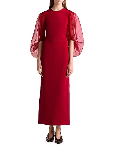 Danielle Sheer Puff-Sleeve Cocktail Dress