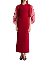 Danielle Sheer Puff-Sleeve Cocktail Dress