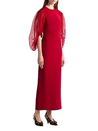 Danielle Sheer Puff-Sleeve Cocktail Dress
