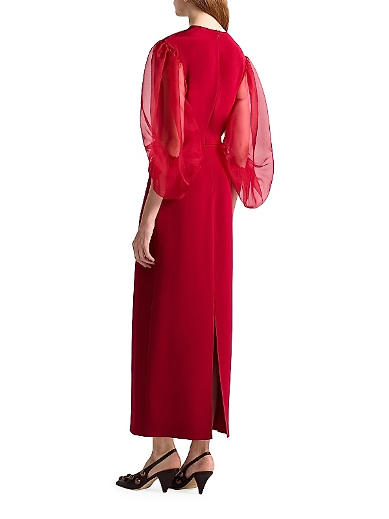 Danielle Sheer Puff-Sleeve Cocktail Dress