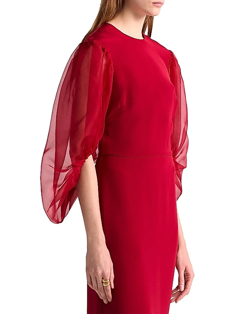 Danielle Sheer Puff-Sleeve Cocktail Dress