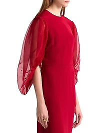 Danielle Sheer Puff-Sleeve Cocktail Dress