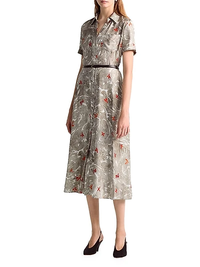 Kiera Belted Silk Midi-Dress